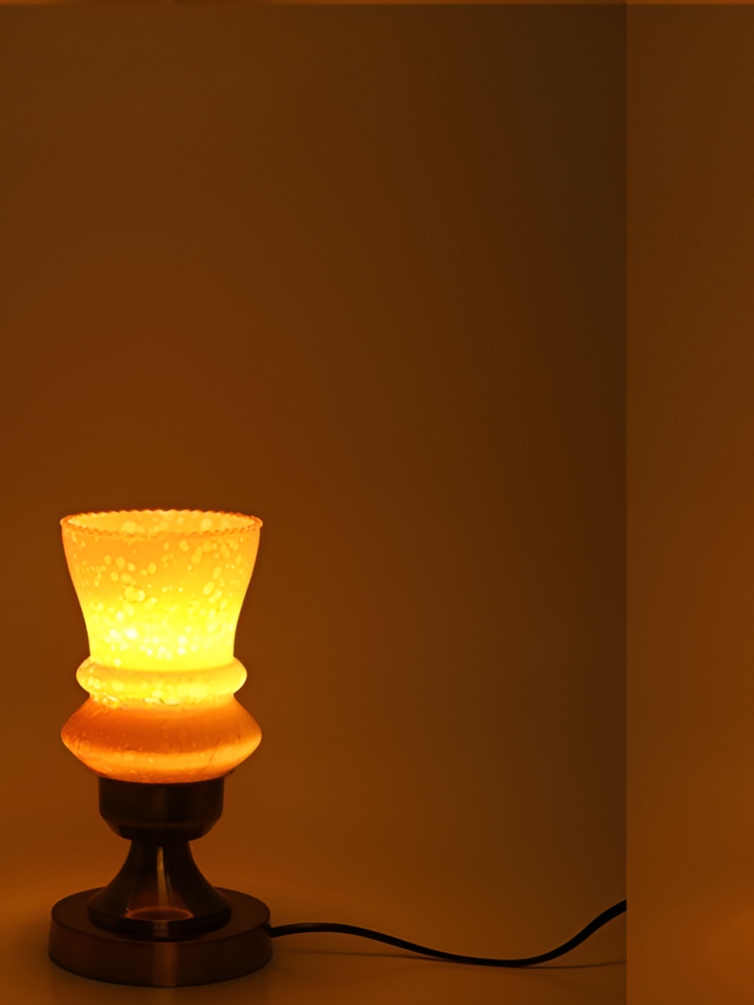 

1ST TIME Yellow & Brown Printed Abstract Shaped Metal Table Lamp