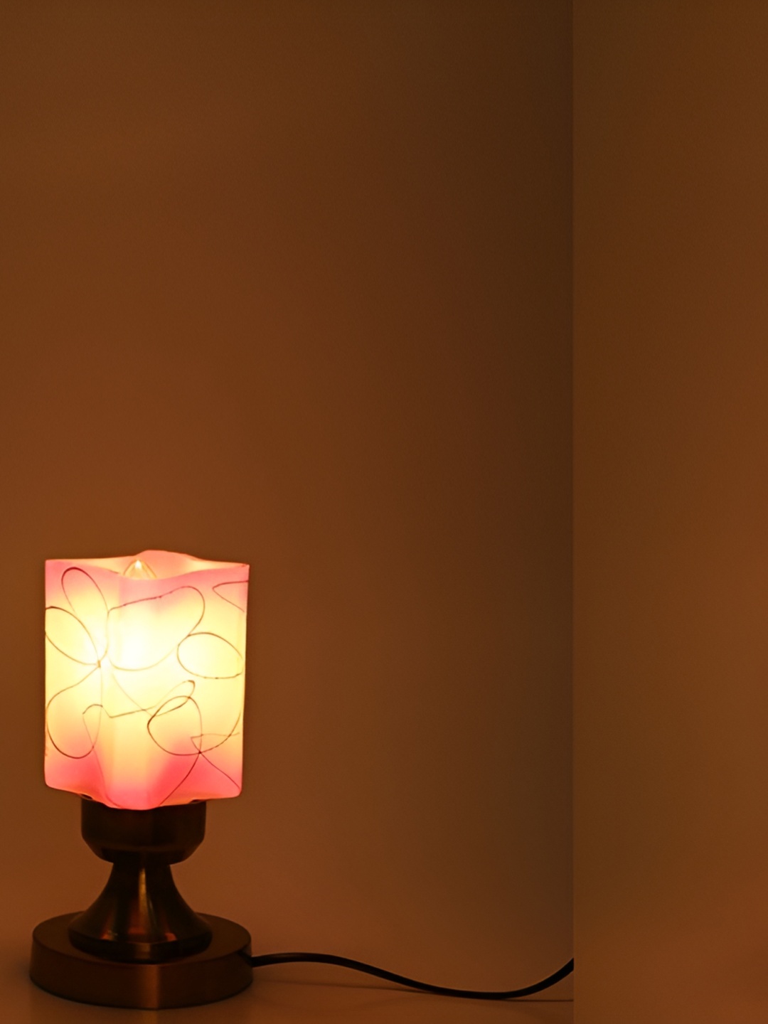 1ST TIME White & Pink Printed Metal Traditional Rectangle Table Lamp