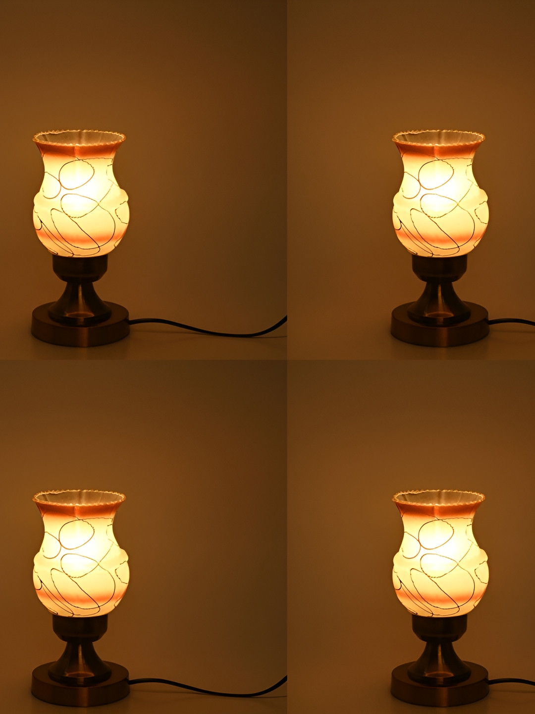 

1ST TIME Black 4 Pieces Printed Metal Contemporary Bell Shaped Table Lamp