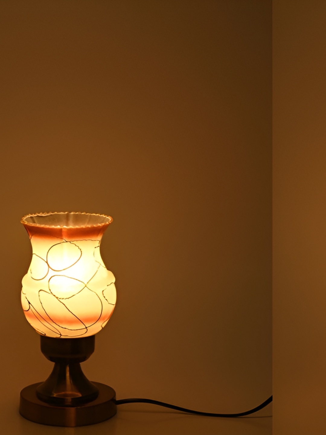 

1ST TIME Black & Brown Textured Metal Traditional Bell Shaped Table Lamp
