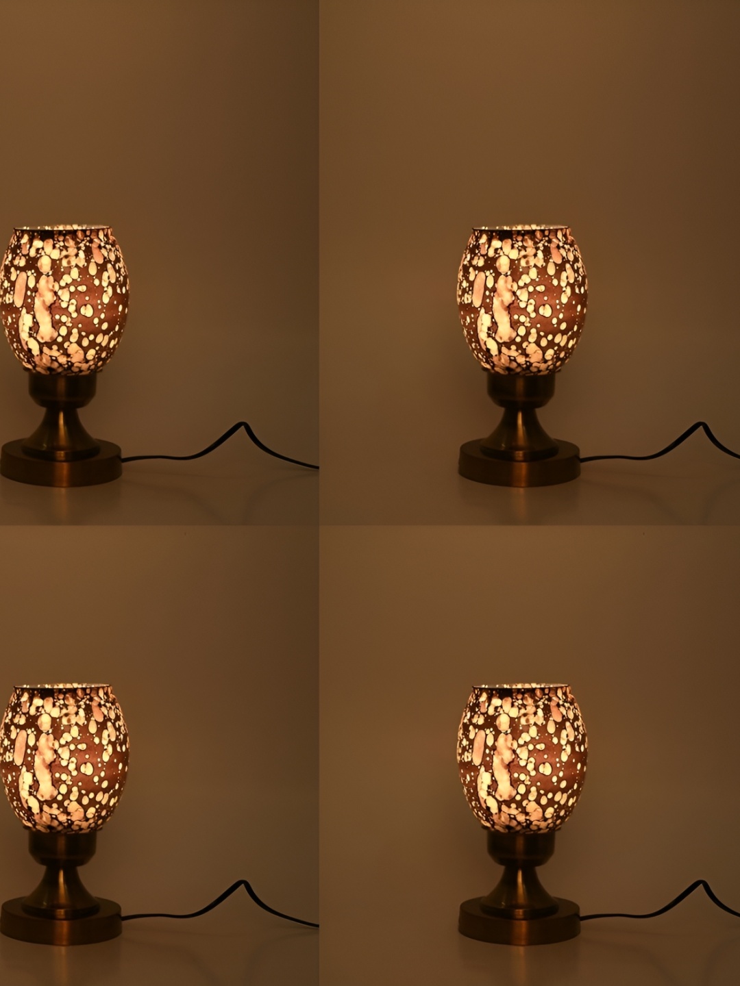 1ST TIME Black & Brown 4 Pcs Printed Metal Abstract Shaped Table Lamps
