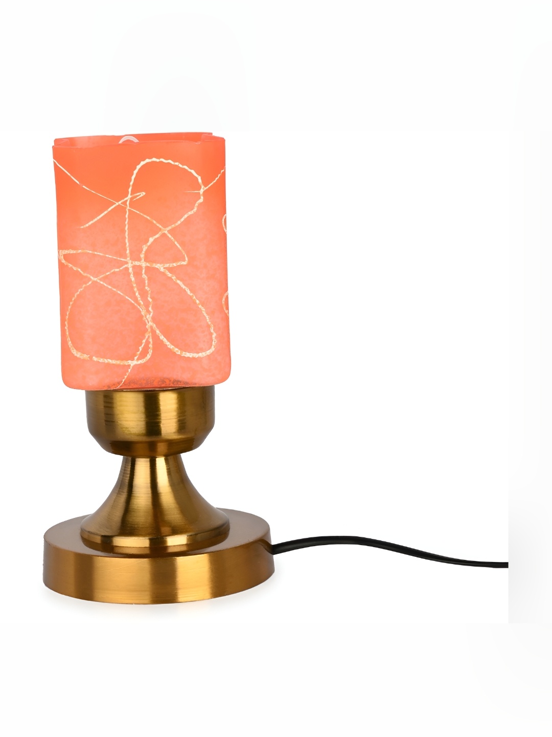

1ST TIME Peach & Gold Toned Printed Traditional Rectangle Table Lamp