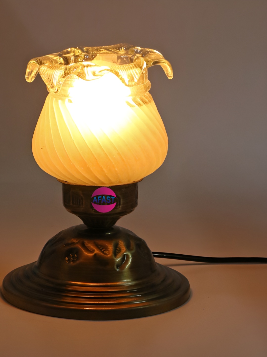1ST TIME Yellow Textured Metal Contemporary Bell Shaped Table Lamp