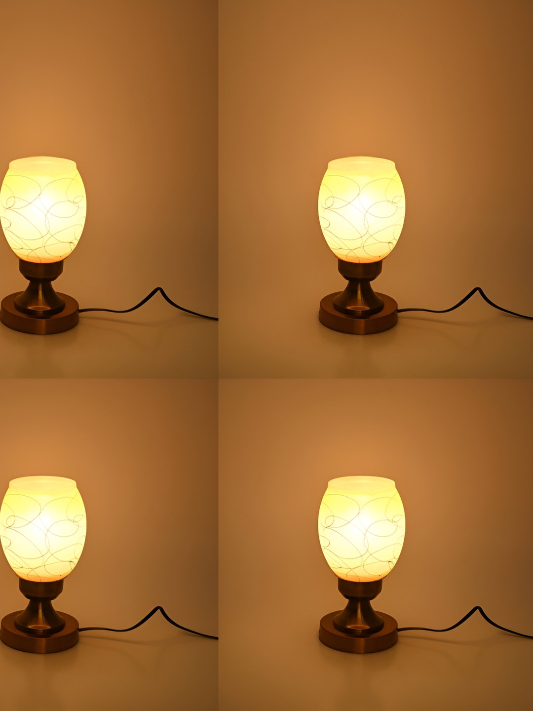 

1ST TIME White 4 Pc Textured Metal Traditional Bell Shaped Table Lamp