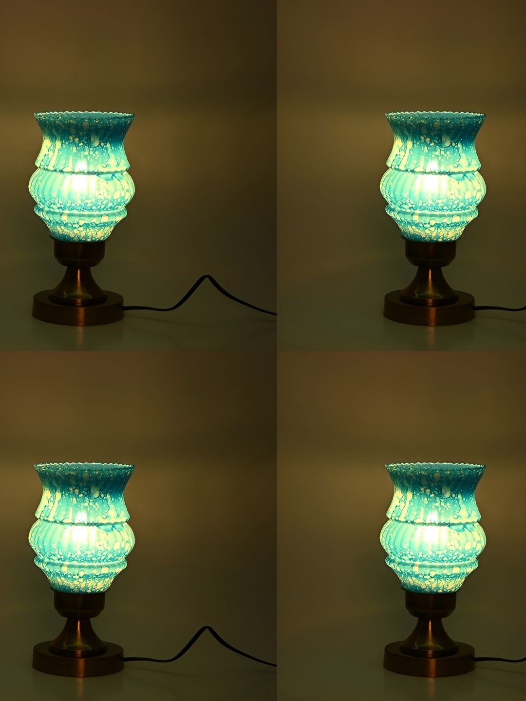 

1ST TIME Green 4 Pieces Glass Contemporary Bell Shaped Table Lamps