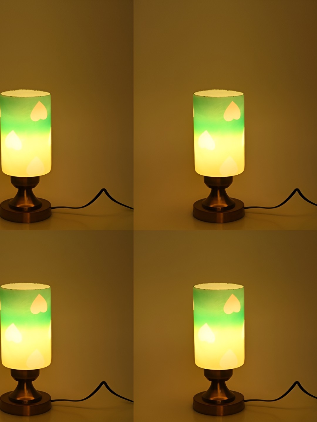 

1ST TIME Black & Green 4Pcs Textured Metal Traditional Bell Shaped Table Lamps