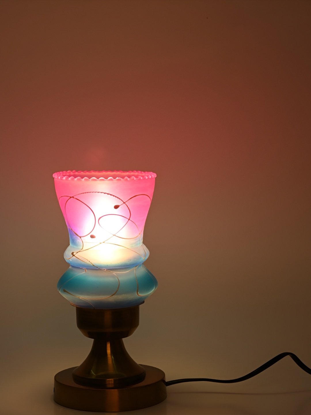 1ST TIME Pink Printed Metal Traditional Abstract Shaped Table Lamp
