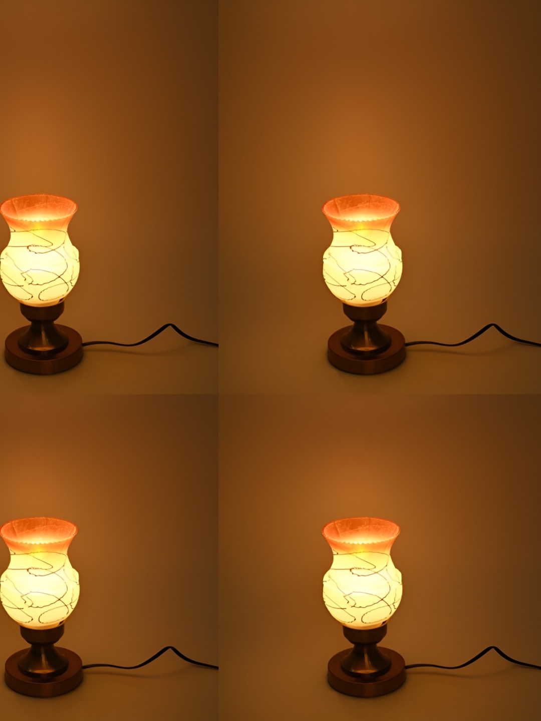 

1ST TIME Yellow & Brown 4 Pieces Printed Abstract Shaped Contemporary Table Lamps