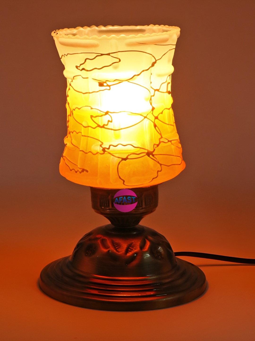 

1ST TIME Orange & Gold Toned Printed Metal Contemporary Table Lamp