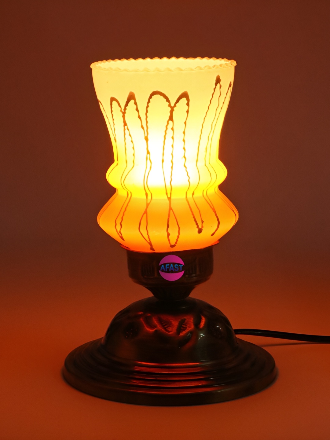 

1ST TIME Yellow Printed Metal Traditional Abstract Shaped Table Lamp