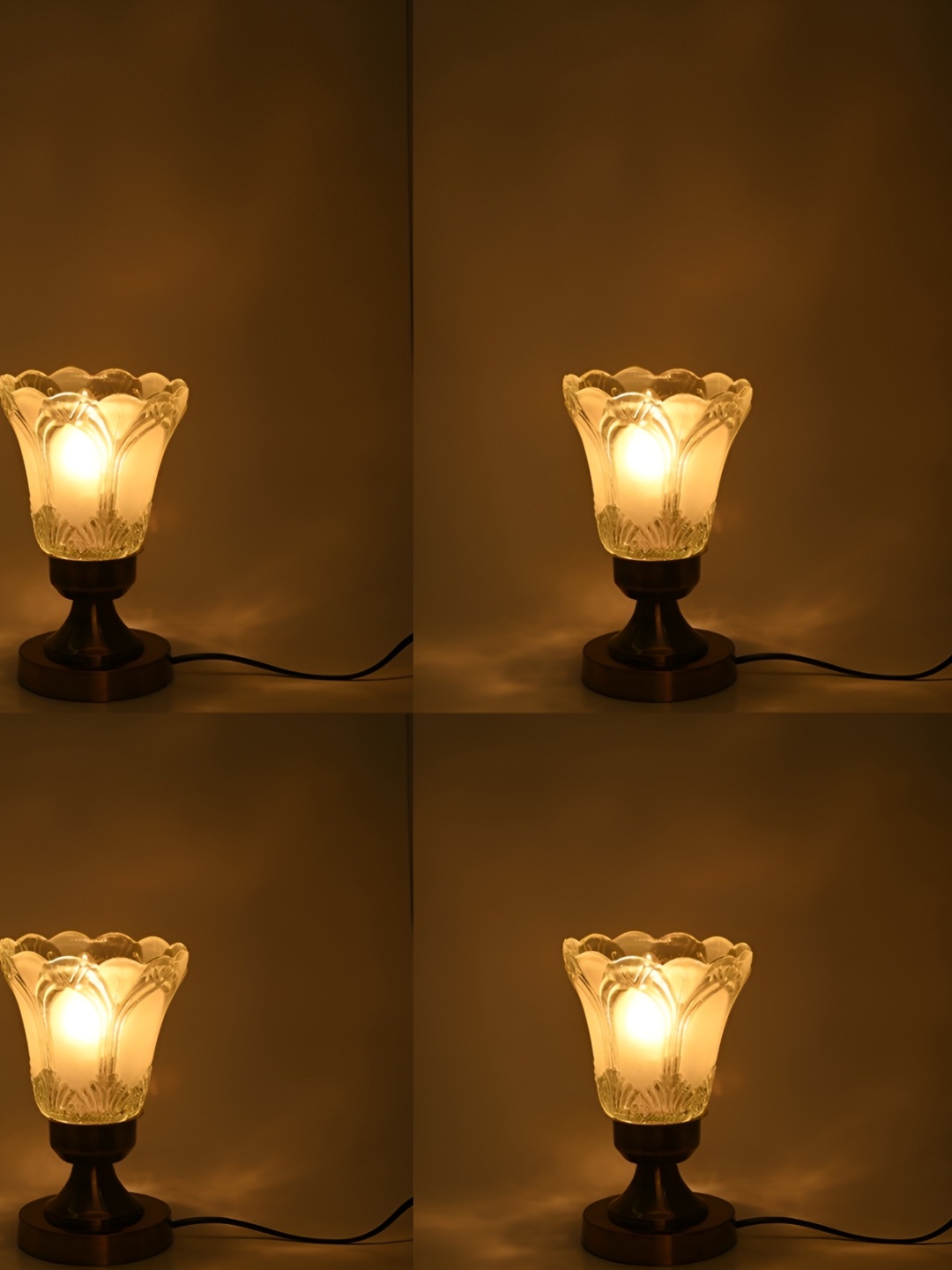 

1ST TIME White & Black 4Pcs Textured Metal Traditional Bell Shaped Table Lamps