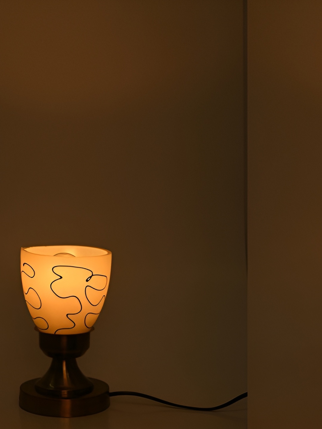 

1ST TIME Yellow Printed Metal Traditional Bell Shaped Table Lamp