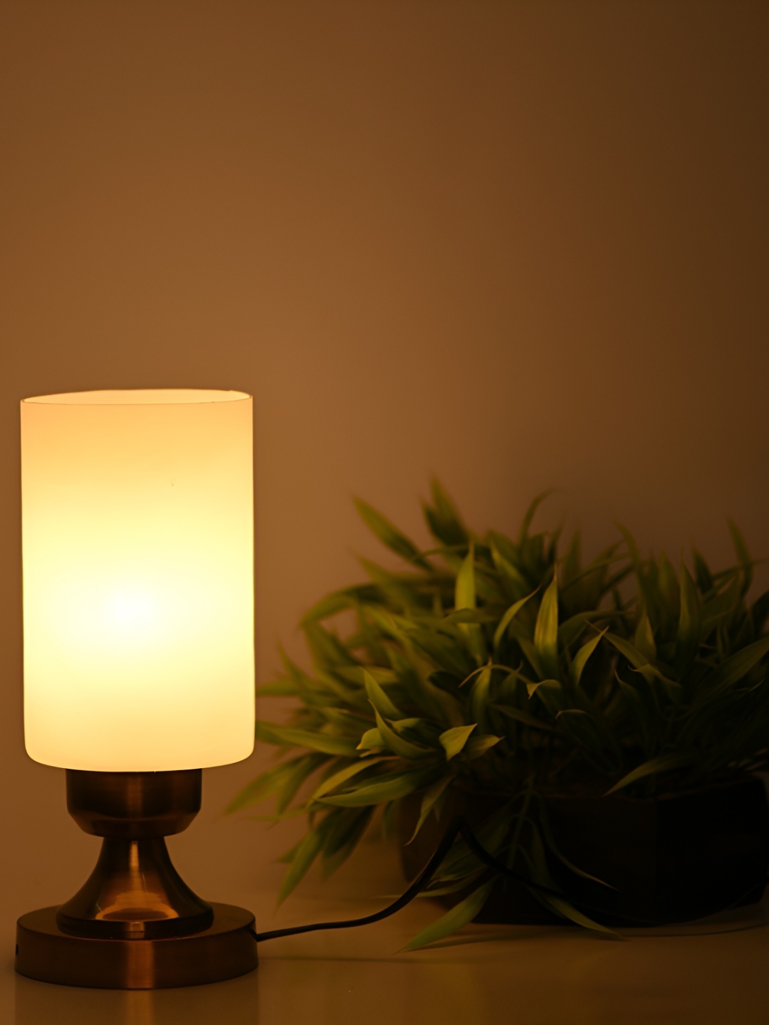 

1ST TIME Yellow Metal Traditional Cylindrical Shaped Table Lamp