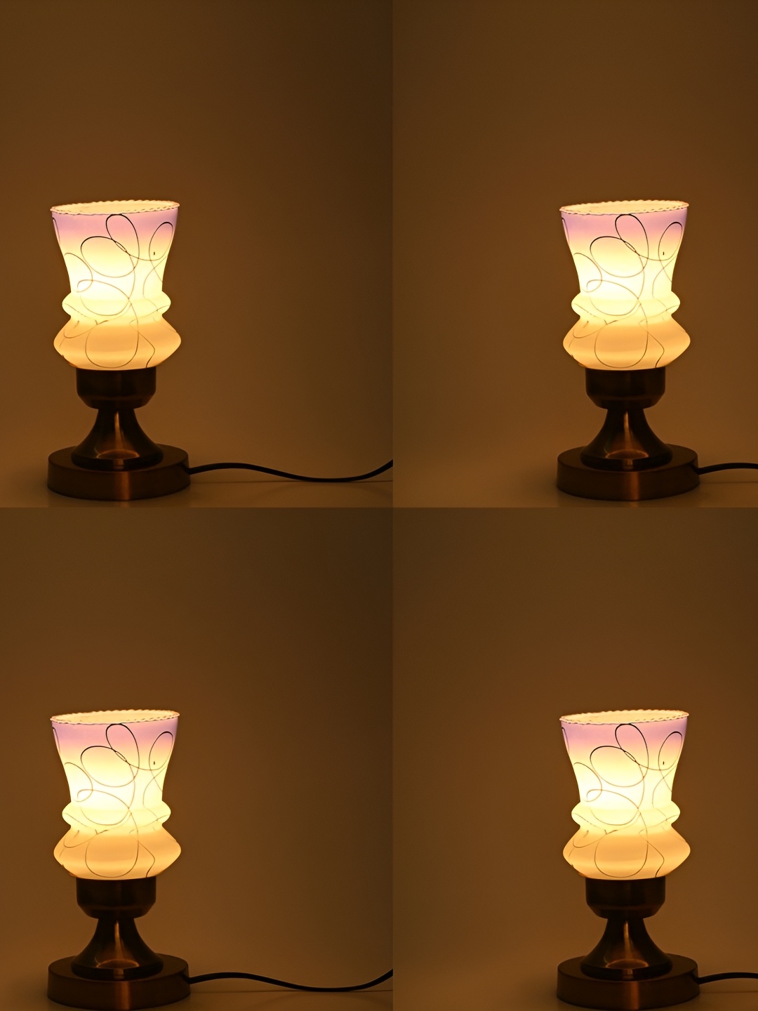 1ST TIME Pink & Yellow 4 Pieces Textured Traditional Bell Shaped Table Lamps