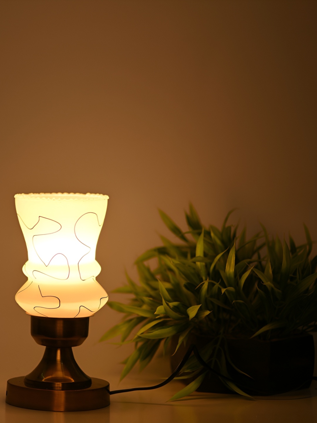 

1ST TIME Yellow Printed Metal Contemporary Bell Shaped Table Lamp