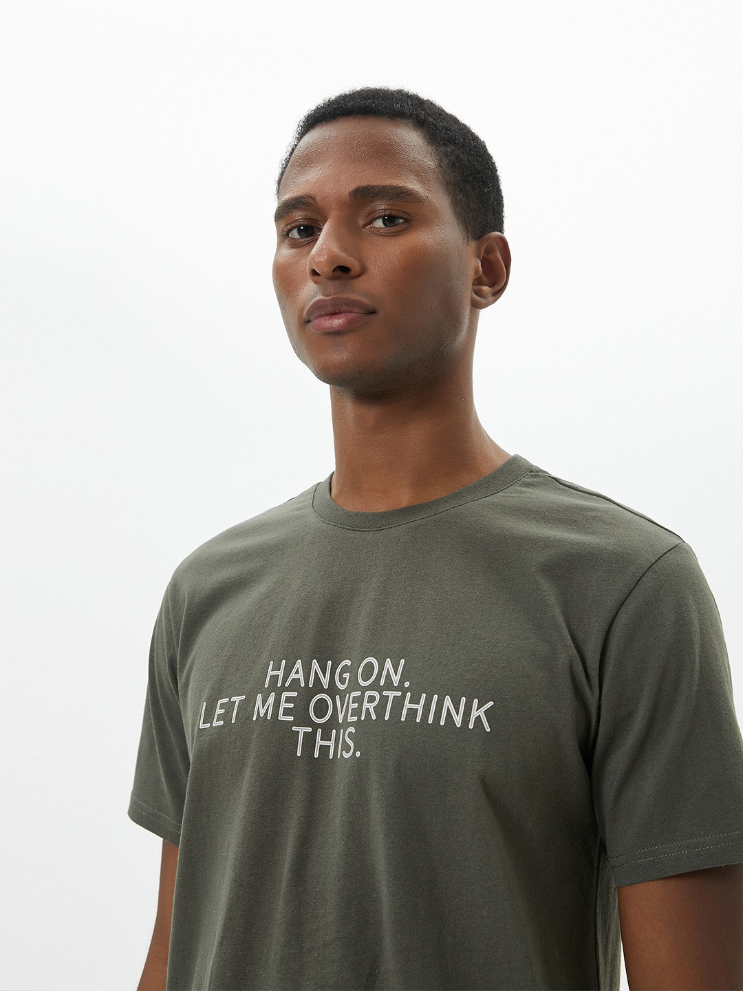 

Koton Typography Printed Round neck Pure Cotton Slim Fit T-shirt, Green