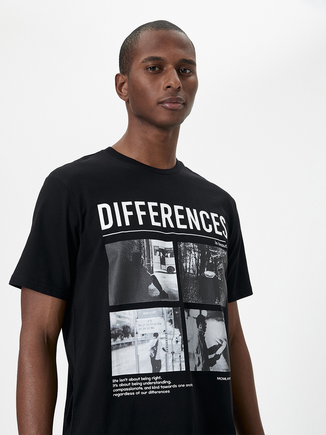 

Koton Graphic Printed Round Neck Pure Cotton T-shirt, Black