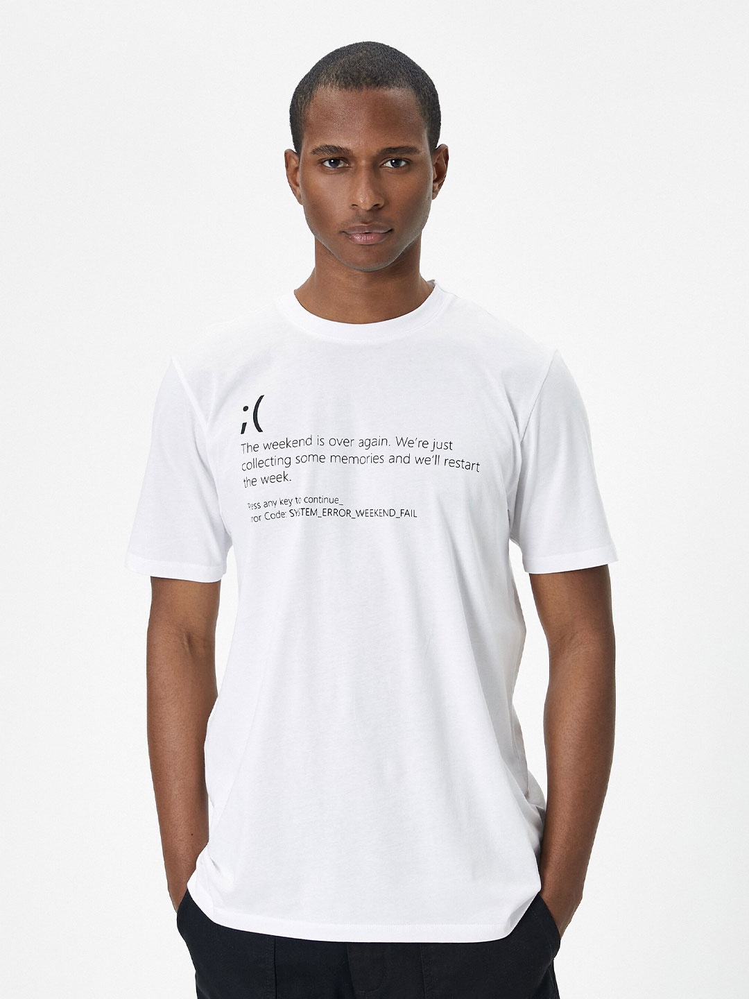 

Koton Round Neck Short Sleeves Typography Printed Regular Fit Cotton T-shirt, White