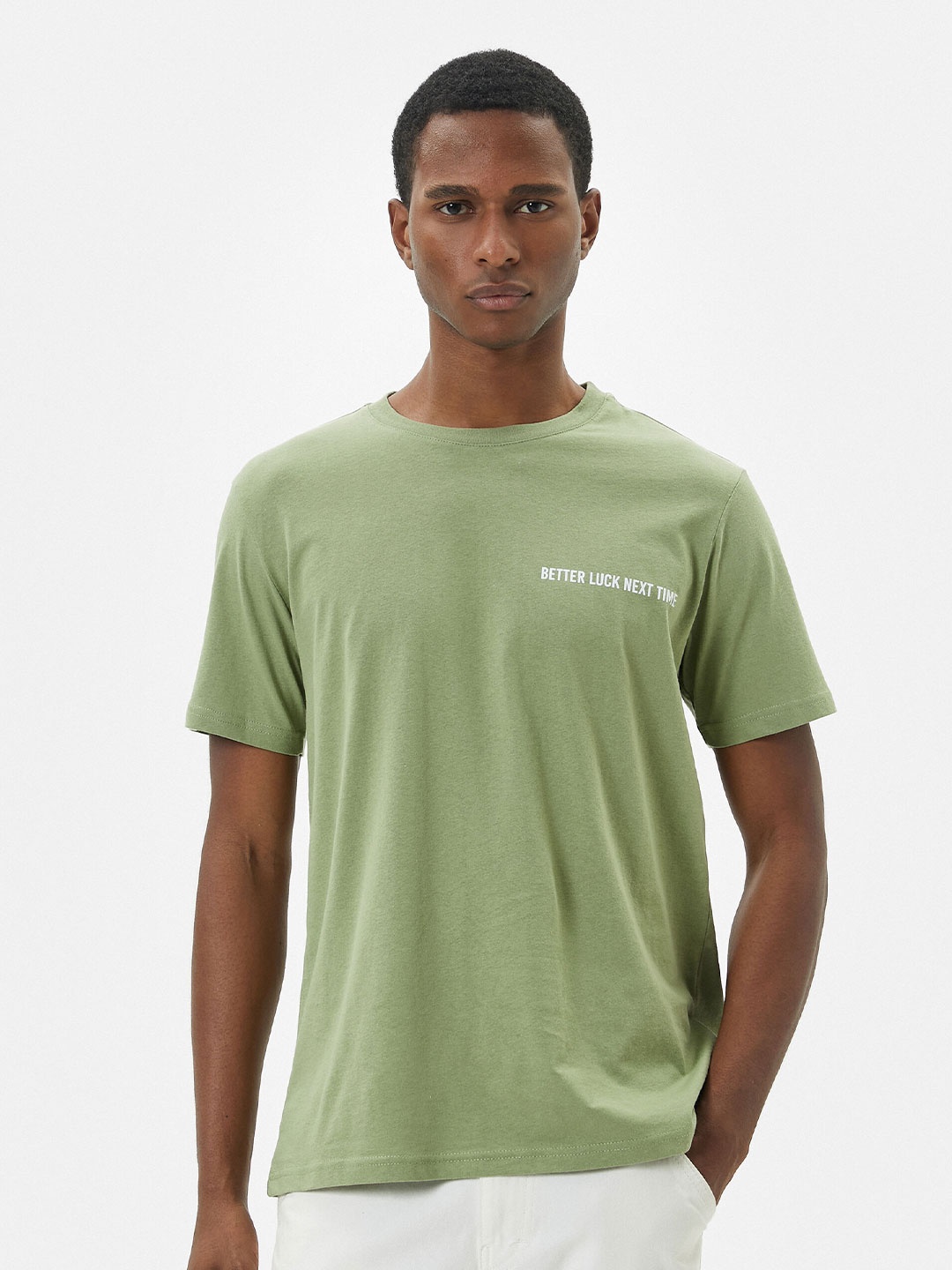 Koton Round Neck Pure Cotton T-shirt, Khaki