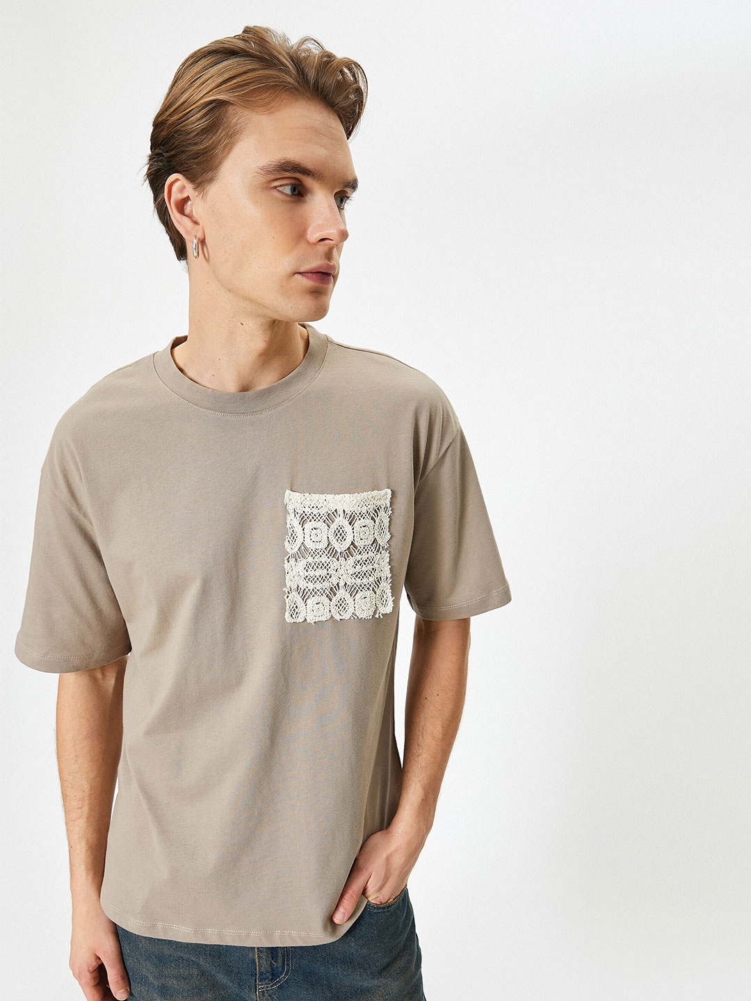 

Koton Round Neck Drop-Shoulder Sleeves Pure Cotton T-shirt, Khaki