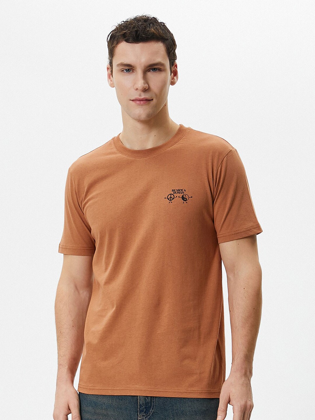 

Koton Round Neck Pure Cotton T-shirt, Brown