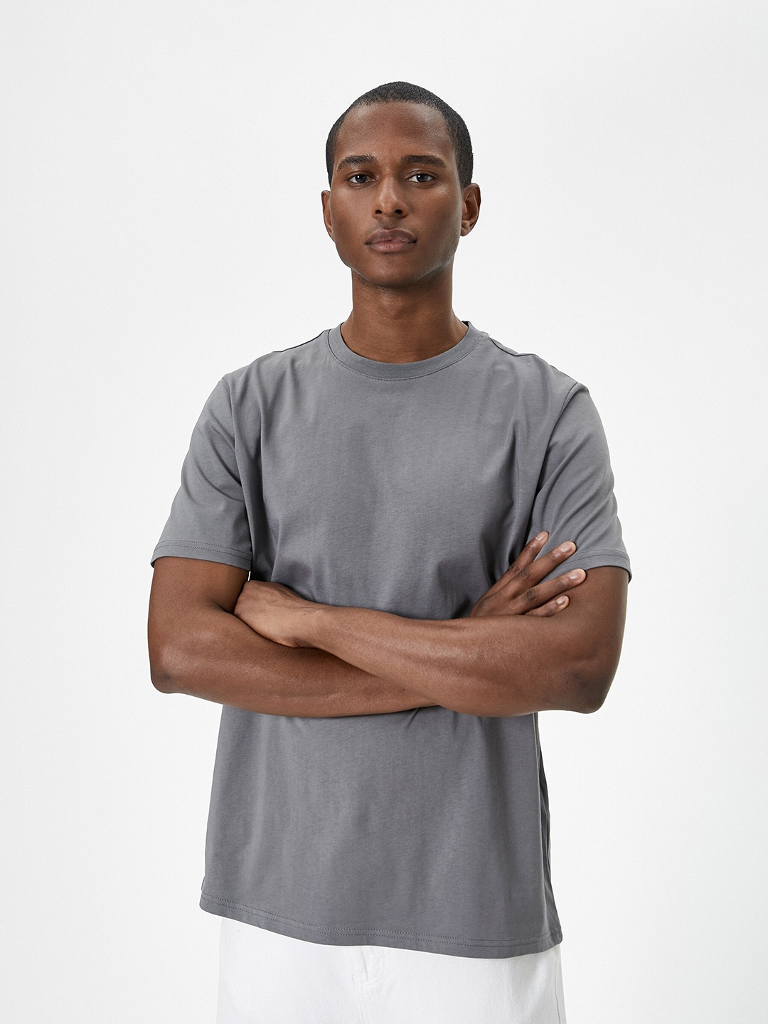 

Koton Round Neck Pure Cotton Casual T-shirt, Grey