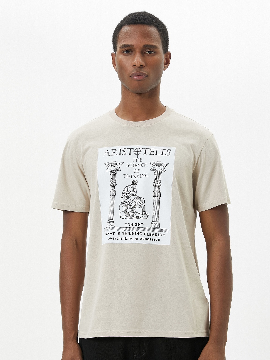 

Koton Typography Printed Pure Cotton Slim Fit T-shirt, Beige