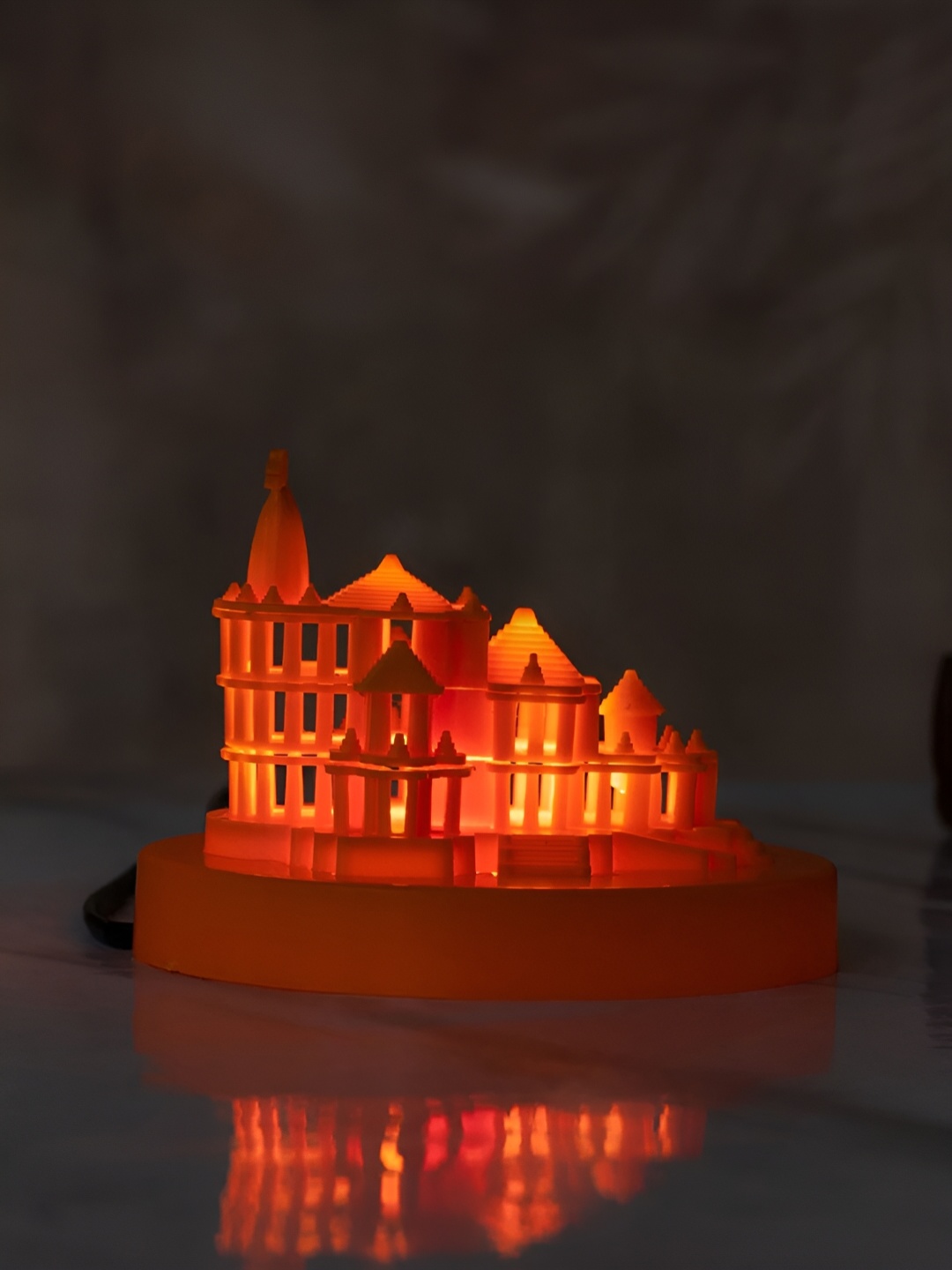 

DecorTwist Shri Ram Mandir Ayodhya Temple with Led Light Showpiece, Orange