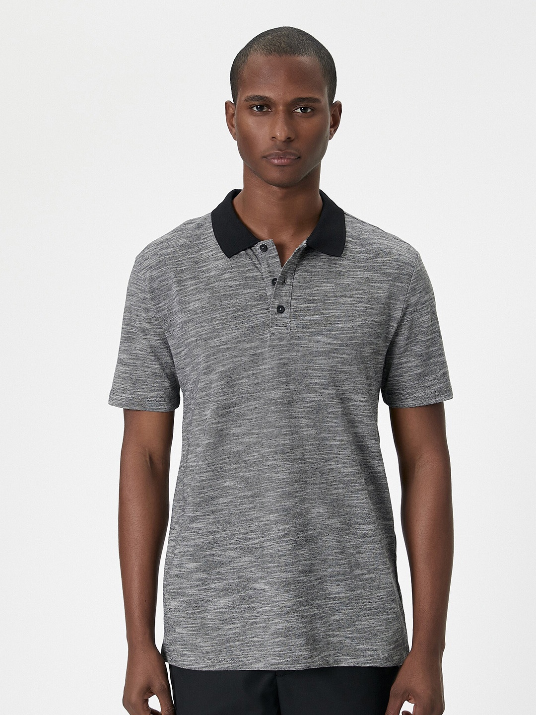

Koton Self Design Polo Collar T-shirt, Black