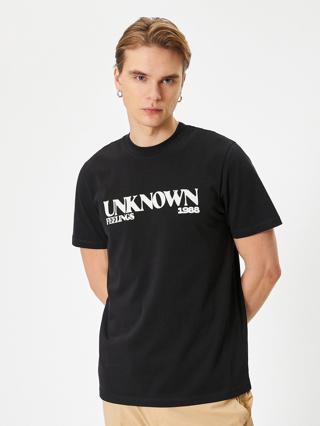 

Koton Typography Printed Cotton T-shirt, Black