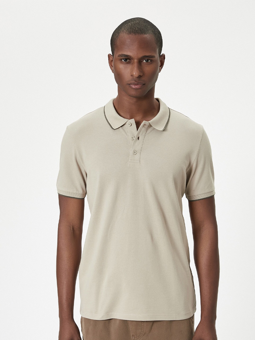 

Koton Polo Collar Pure Cotton Slim Fit T-shirt, Beige