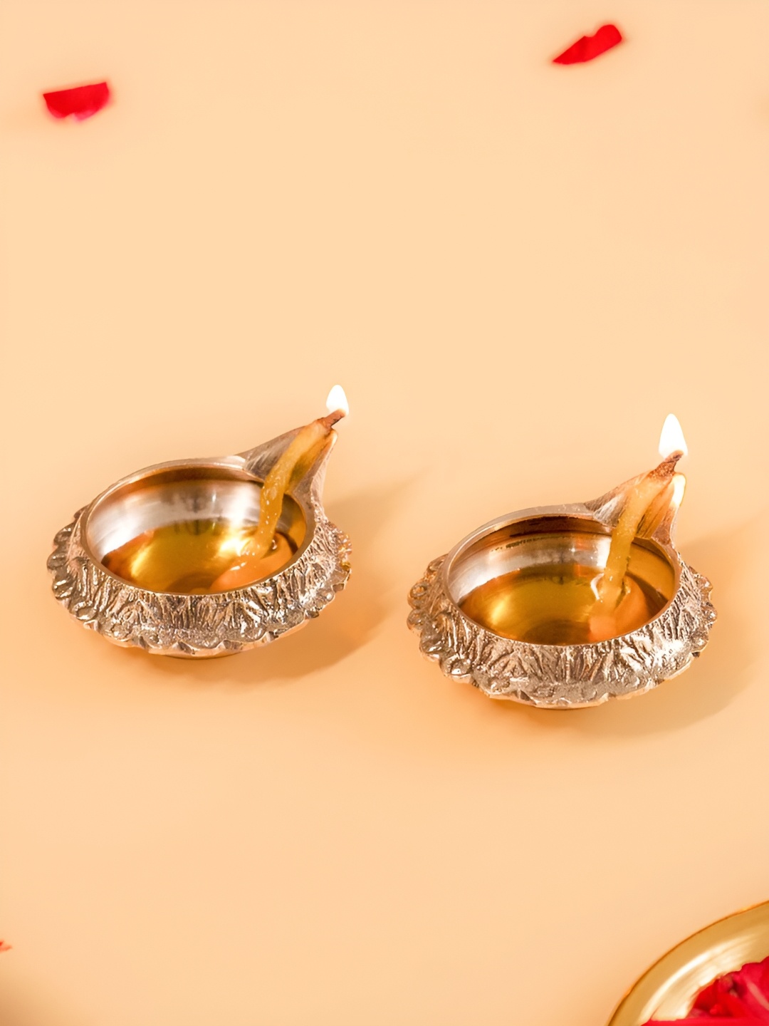 

DecorTwist Pack of 2Gold-Toned Kuber Brass Pooja Diya, Gold