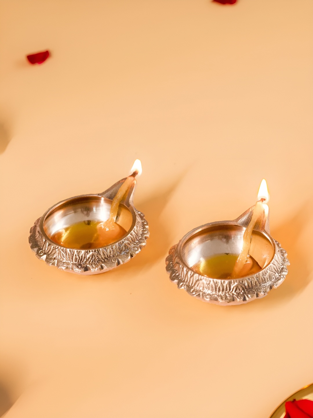 

DecorTwist GoldToned 2 Pieces Large Size Kuber Diyas, Gold