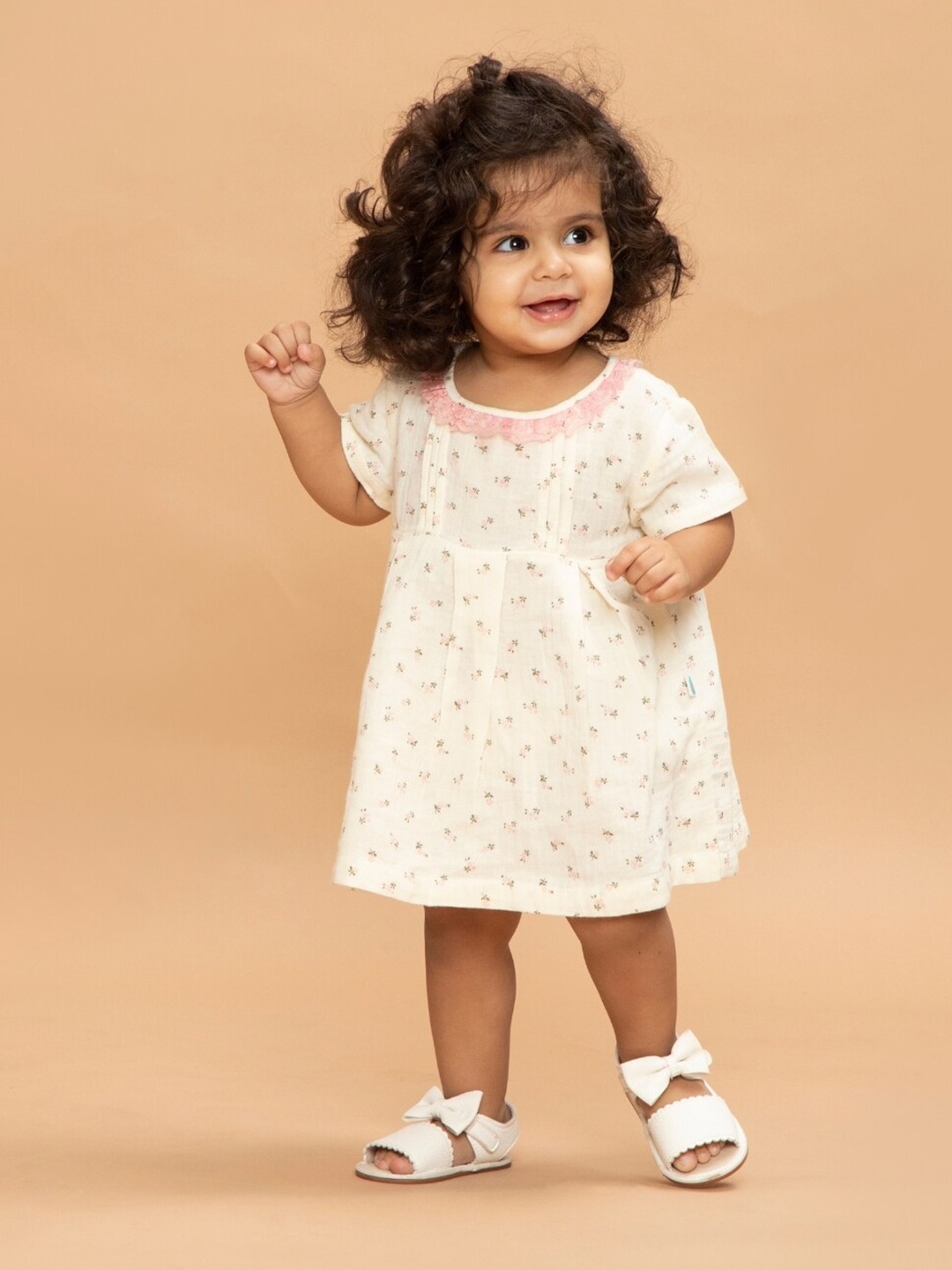 

Greendeer Girls Floral Printed A-Line Dress, Cream