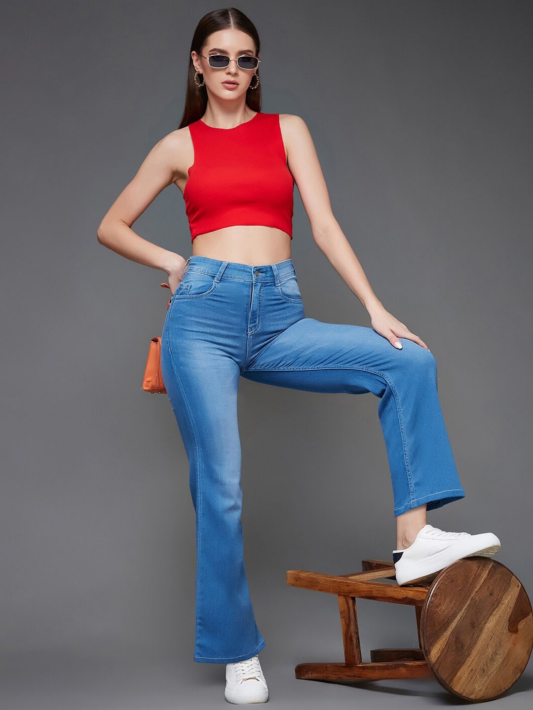 

BAESD Women Wide Leg Light Fade Stretchable Jeans, Blue