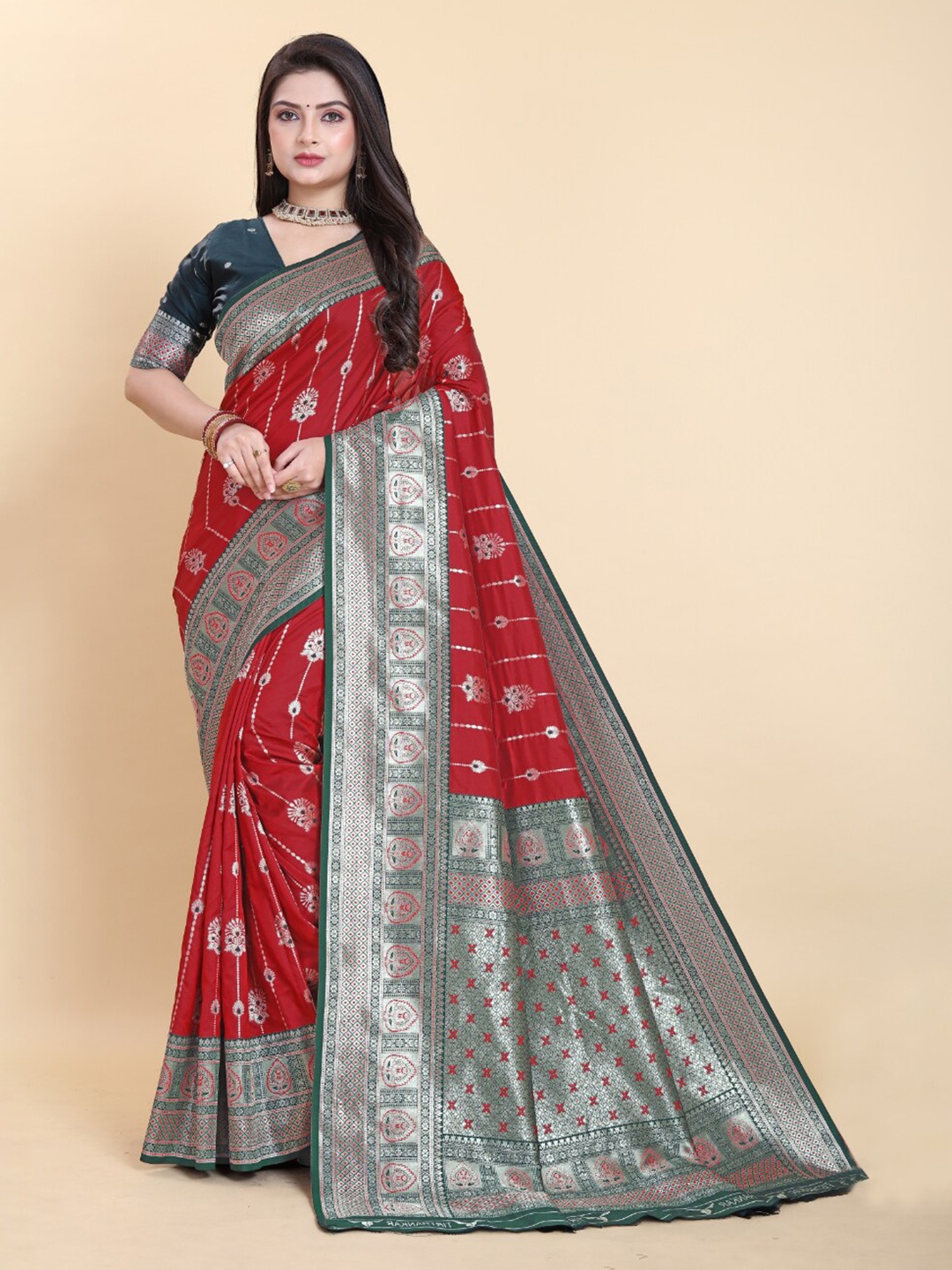 

Sitanjali Warli Zari Pure Silk Kanjeevaram Saree, Red