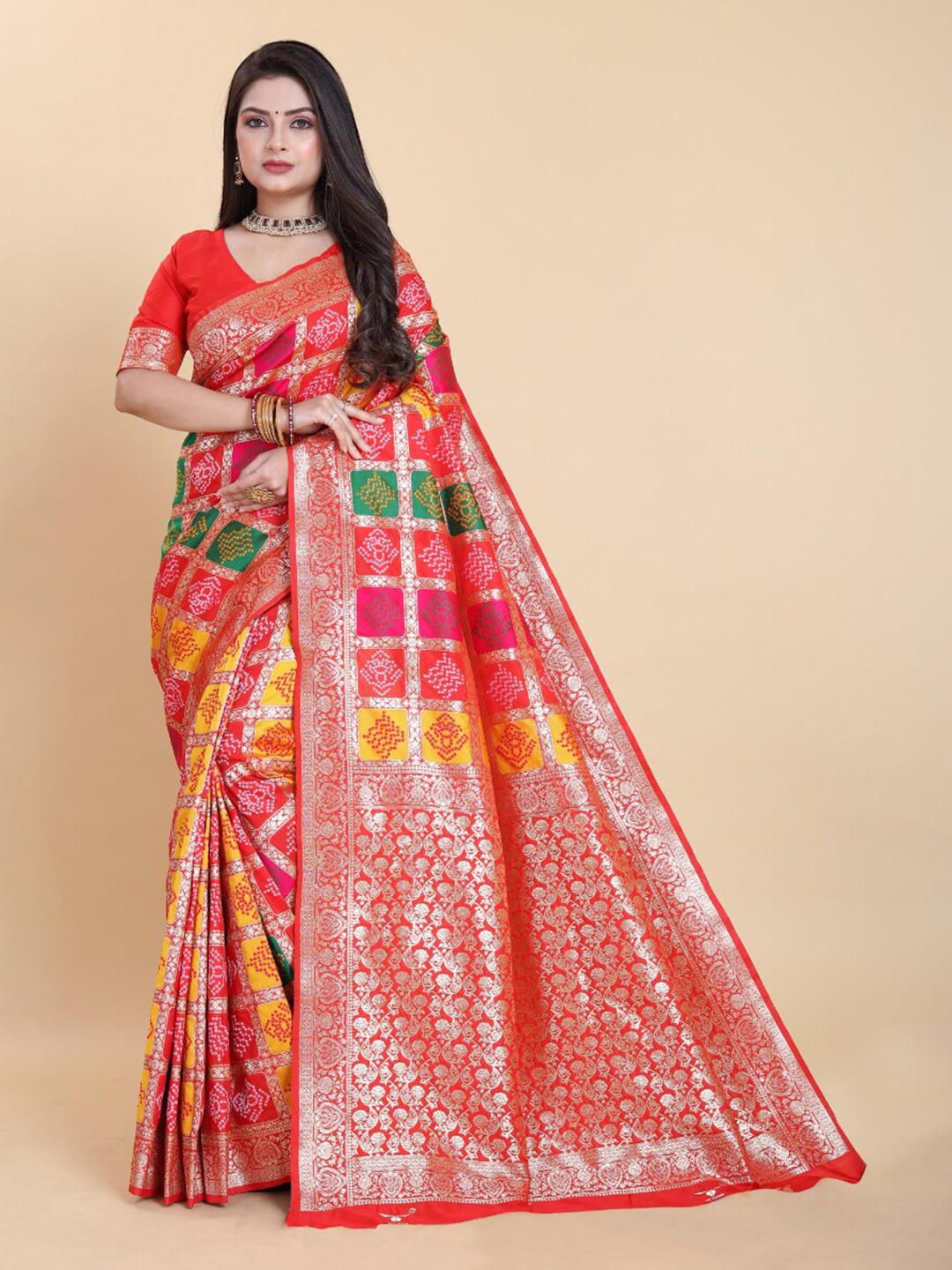 Sitanjali Woven Design Zari Pure Silk Kanjeevaram Saree, Red