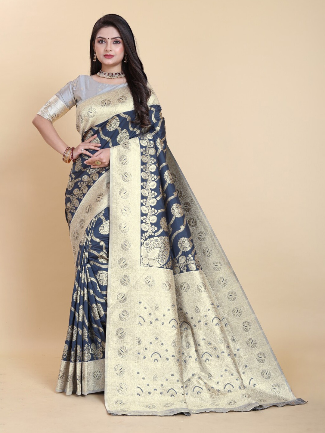 

Sitanjali Woven Design Zari Pure Silk Kanjeevaram Saree, Blue
