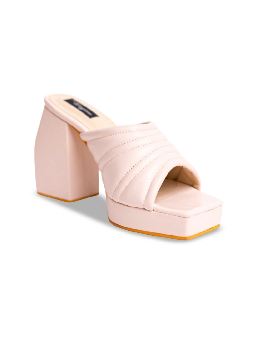 

MAYZE Striped Open Toe Block Heels, Cream