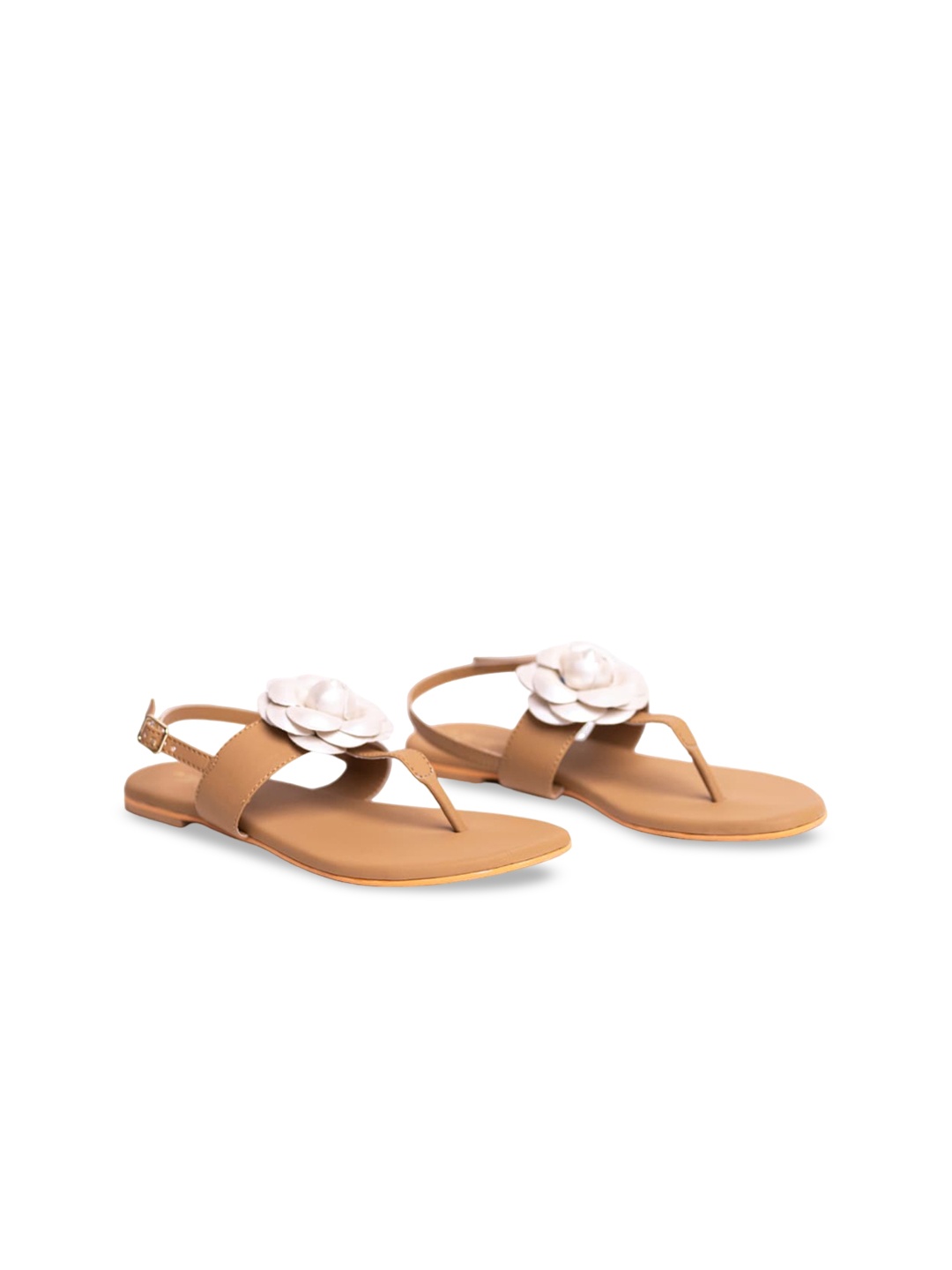 

MAYZE Open Toe T-Strap Flats, Beige