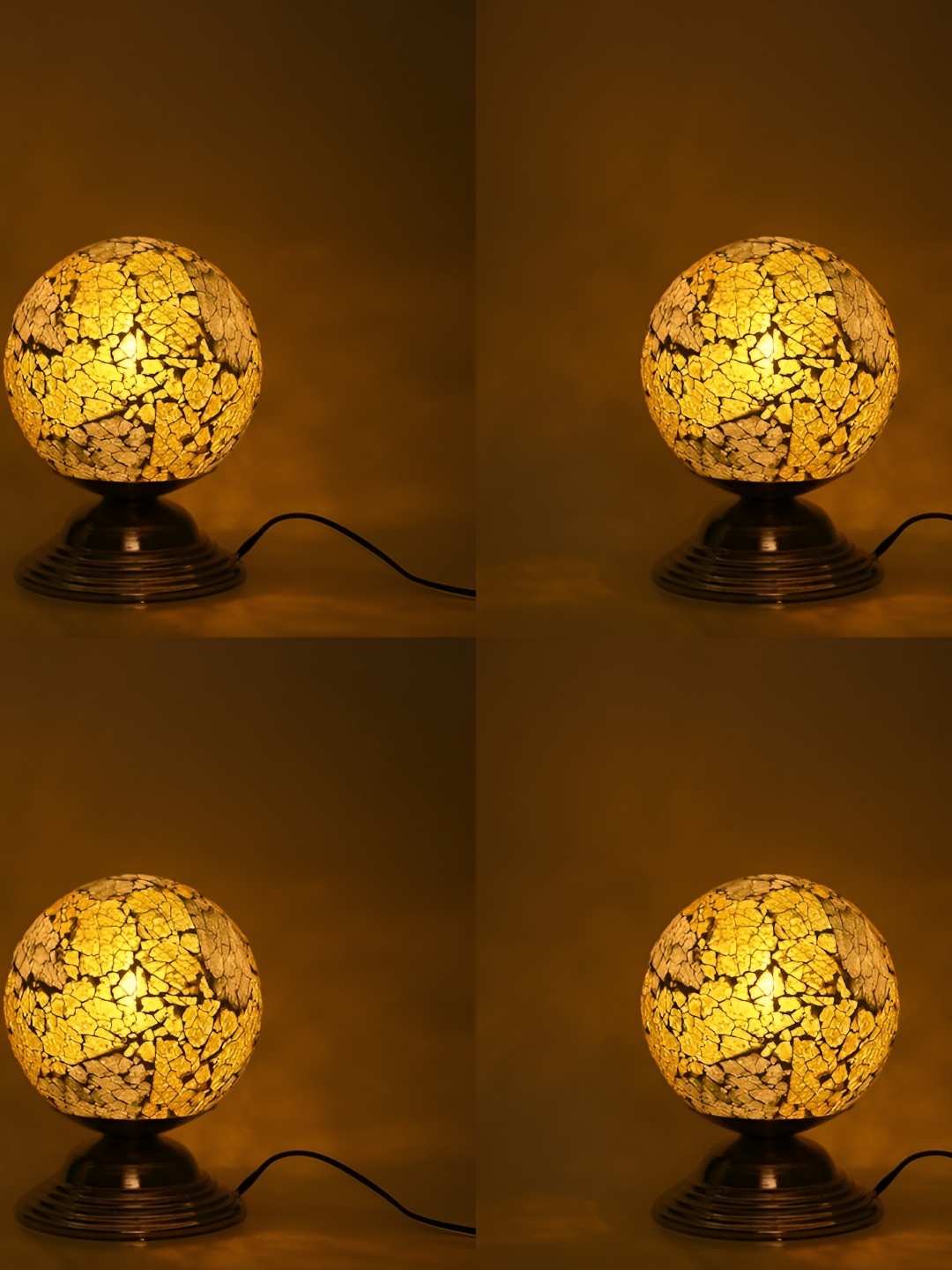 

1ST TIME Yellow & Brown 4 Pieces Printed Spherical Shaped Metal Table Lamps