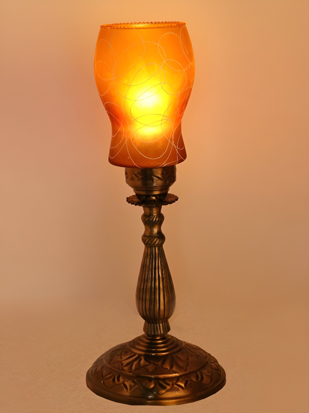 

1ST TIME Orange Printed Metal Traditional Abstract Shaped Table Lamp