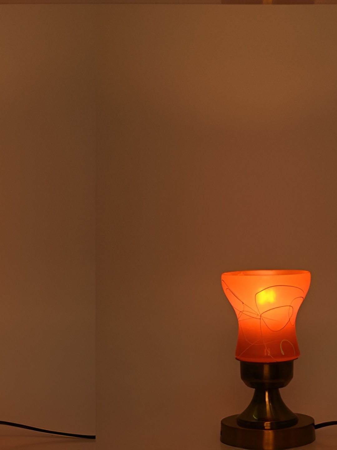 

1ST TIME Black & Gold Toned Printed Contemporary Bell Shaped Metal Table Lamp