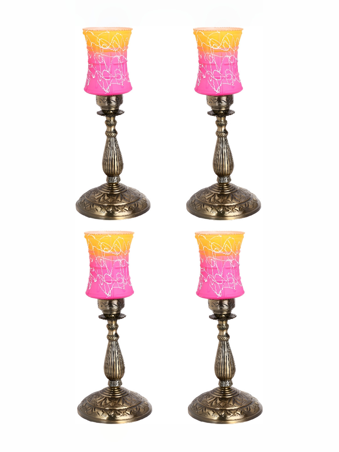 

1ST TIME Pink 4 Pieces Printed Metal Traditional Bell Shaped Table Lamp