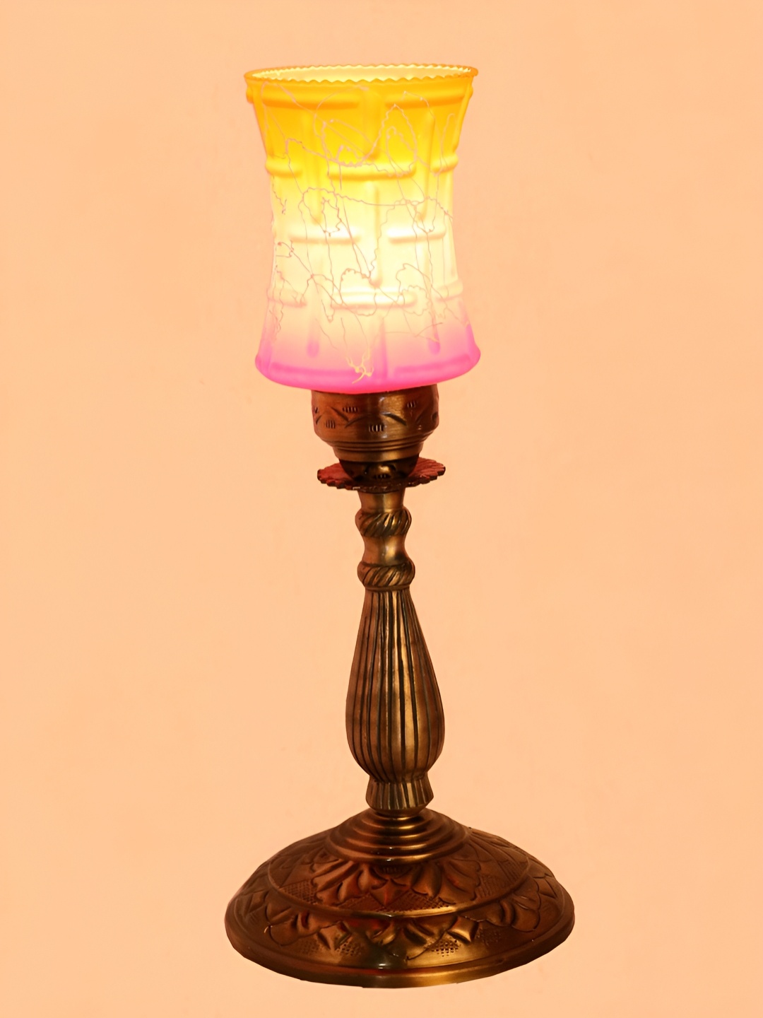 

1ST TIME Pink & Yellow Textured Metal Traditional Table Lamp