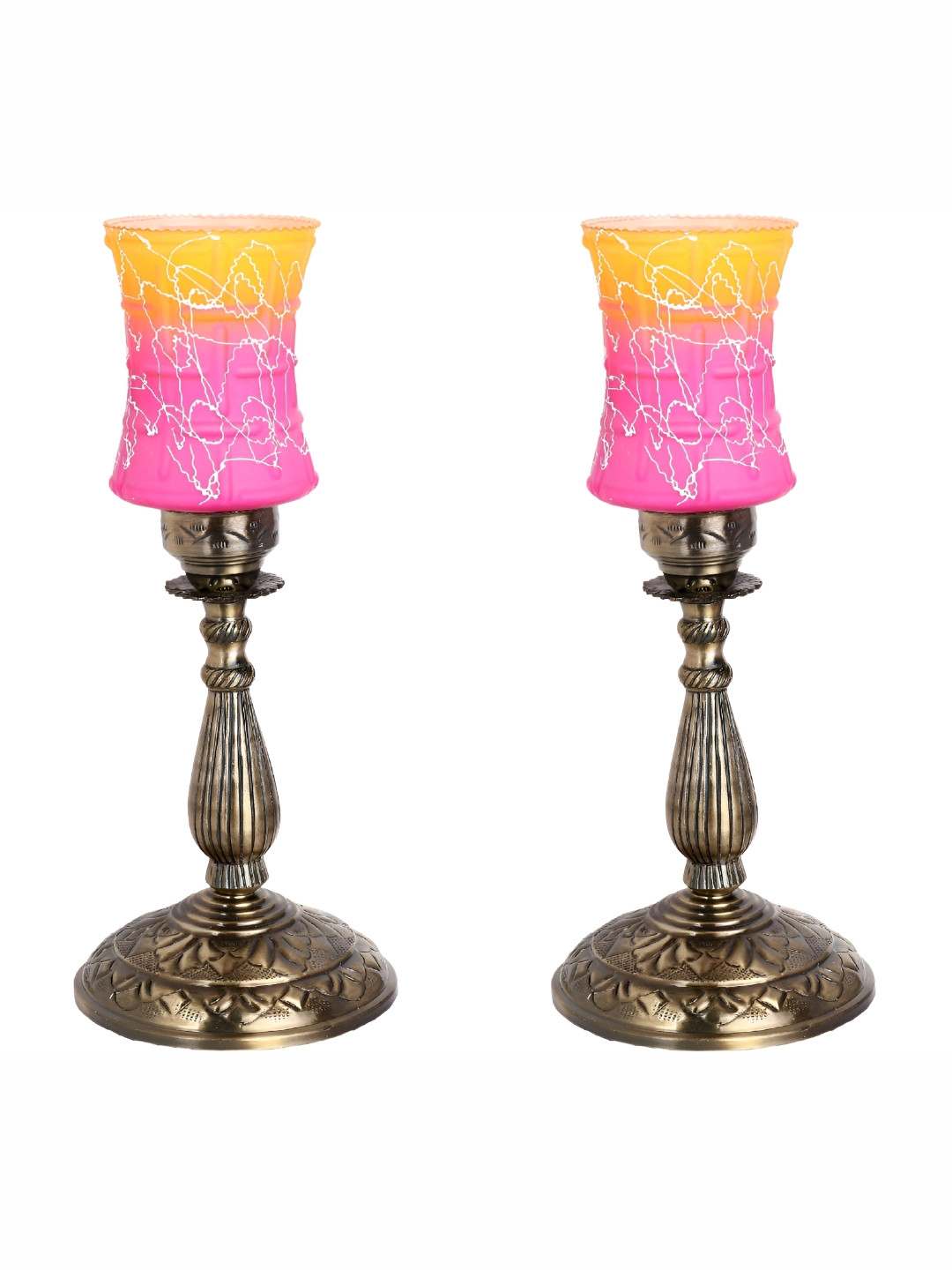 

1ST TIME Pink & Yellow 2 Pieces Printed Metal Contemporary Table Lamps
