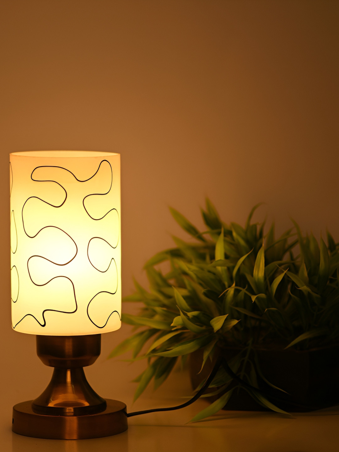 

1ST TIME Yellow & Black Textured Metal Traditional Cylindrical Shaped Table Lamp