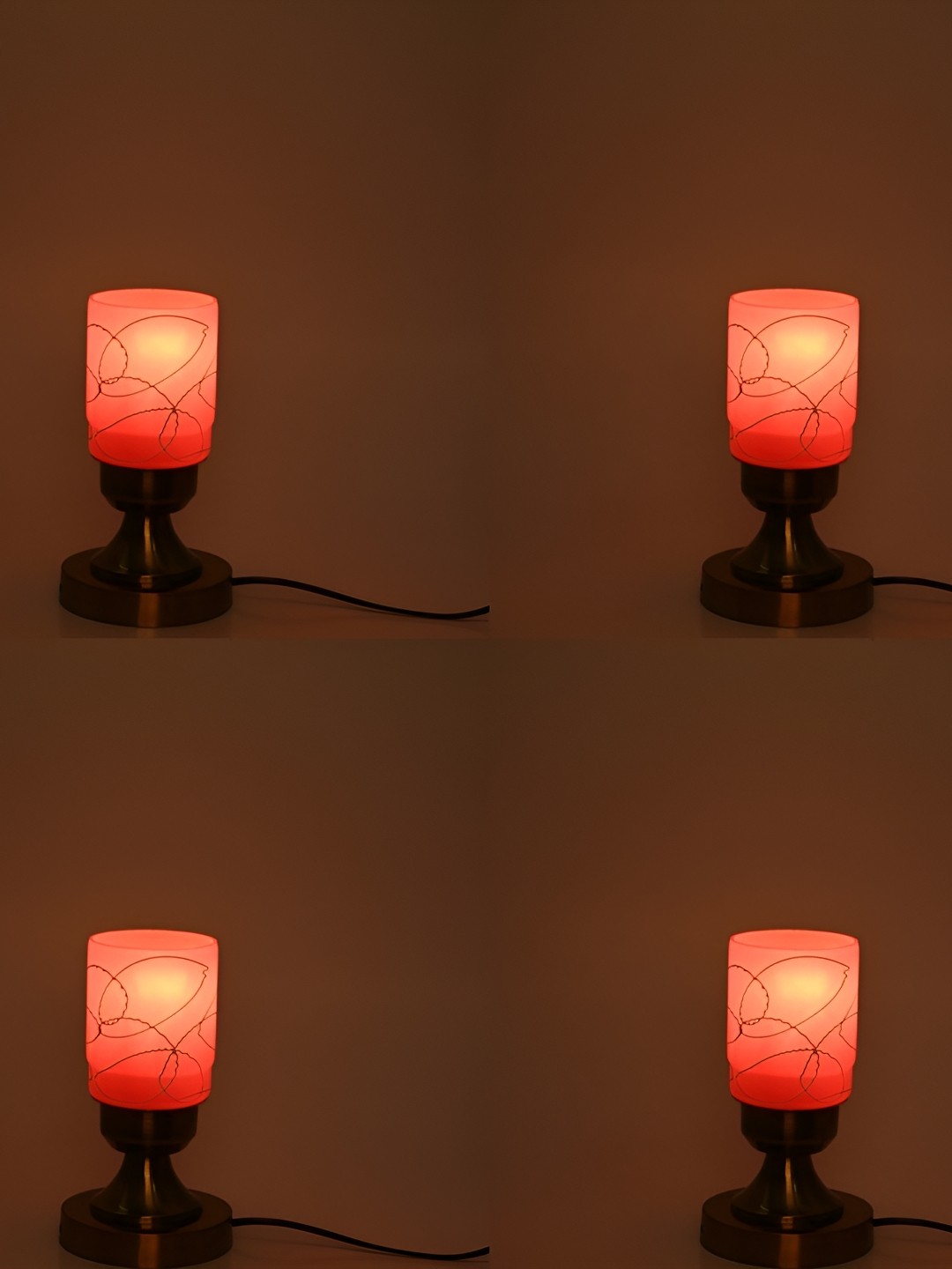 

1ST TIME Red & Yellow 4 Pieces Printed Contemporary Cylindrical Shaped Table Lamps