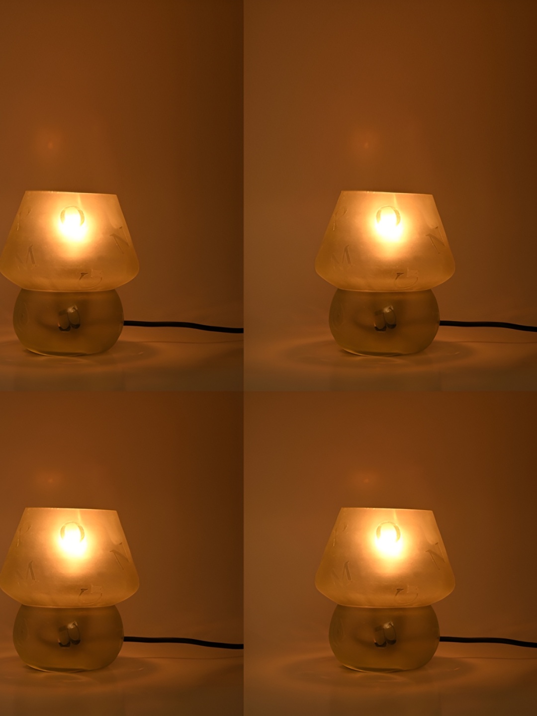 

1ST TIME Gold Toned 4 Pieces Printed Abstract Shaped Metal Table Lamps