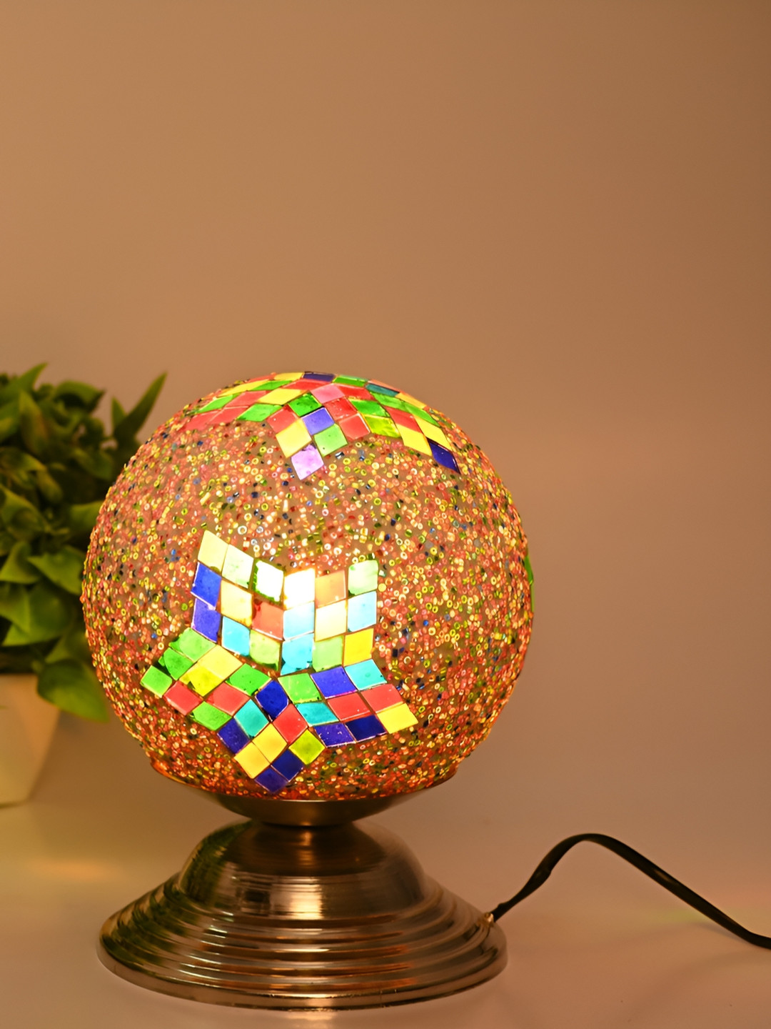 

1ST TIME Red Textured Metal Traditional Spherical Table Lamp